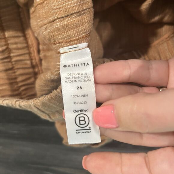 Athleta Womens Pants 26 Linen Textured Wide Leg Brown Pockets Beach Coastal - Picture 9 of 14